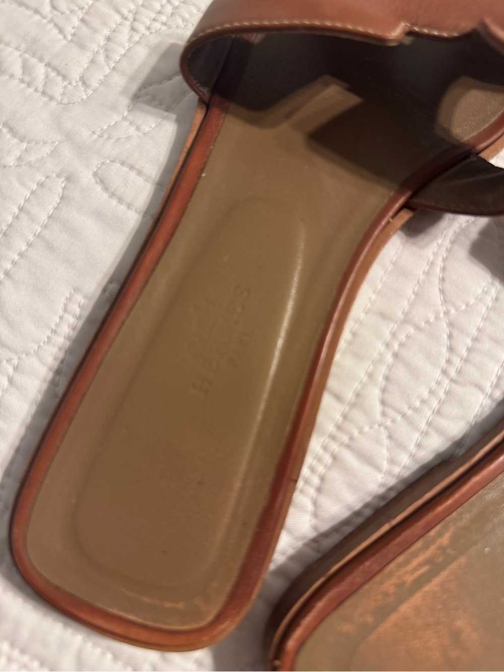 Hermes Tan Leather Oran Slide Sandals - Picture 2 of 3